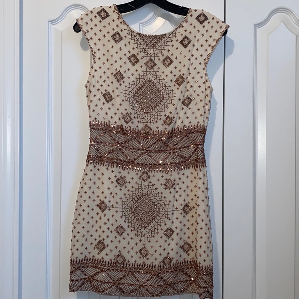 Cream mini dress with Rose Gold beading